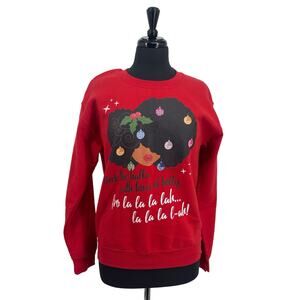 Dyna Smiles Women’s Red Graphic Afro Ornament Christmas Sweatshirt Size Small S